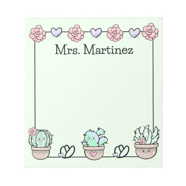 Bloc-note Cute Kawaii Succulents Personnalisés (Devant)