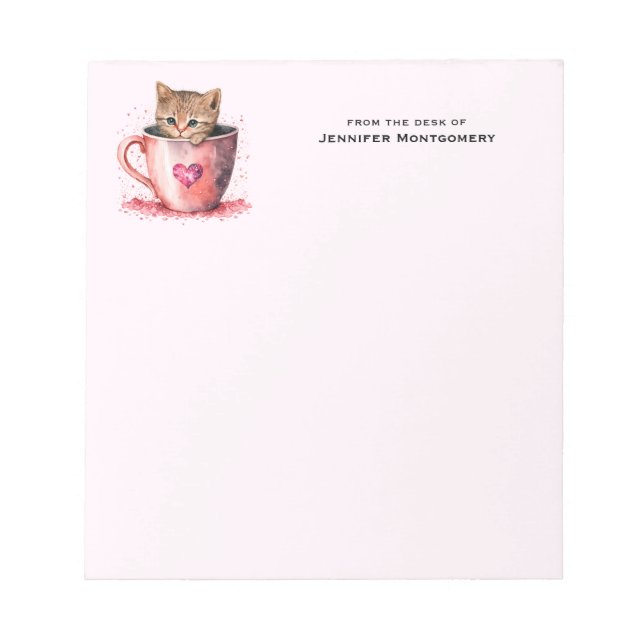 Bloc-note Cute Kitten dans un Teacup avec les coeurs (Devant)