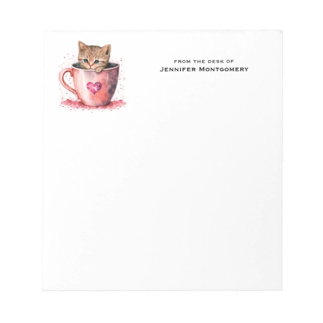 Bloc-note Cute Kitten dans un Teacup avec les coeurs (Devant)