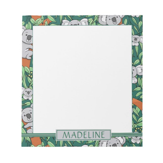 Bloc-note Cute Koala Motif personnalisé Vert foncé (Devant)