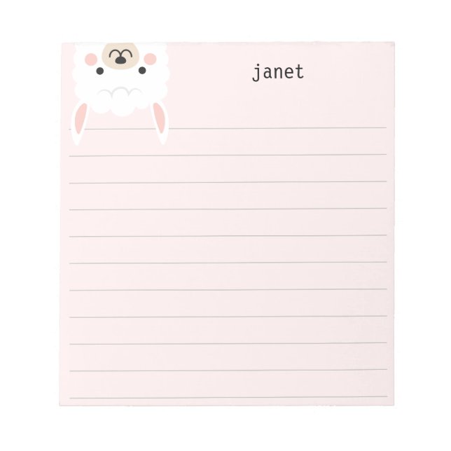 Bloc-note Cute Little Llama, Rose Personnalisé Lins (Devant)