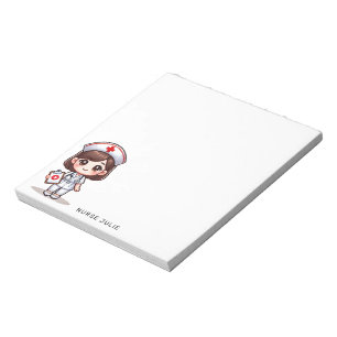 Bloc-note Cute Manga Nurse Brunette Yeux Brown personnalisés