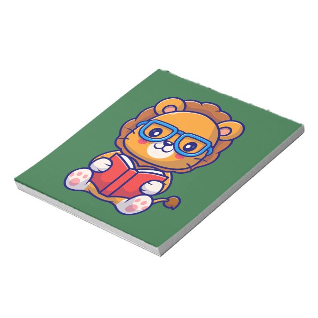 Bloc-note Cute Nerd Lion Reading a Book (Tourné)