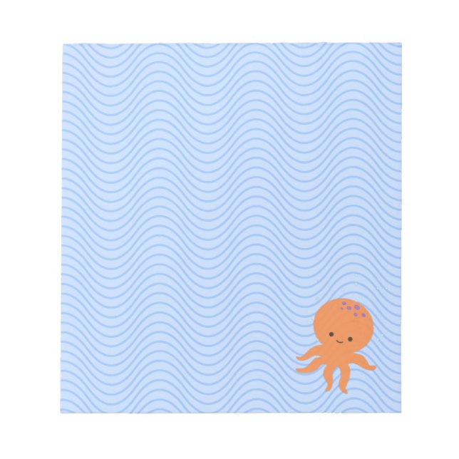 Bloc-note Cute Octopus Cartoon Bleu Vagues Personnalisé (Devant)