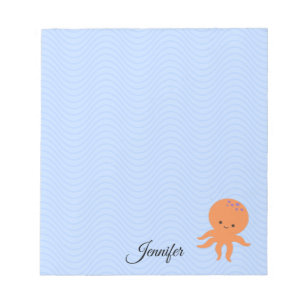 Bloc-note Cute Octopus Cartoon Blue Waves Nom personnalisé