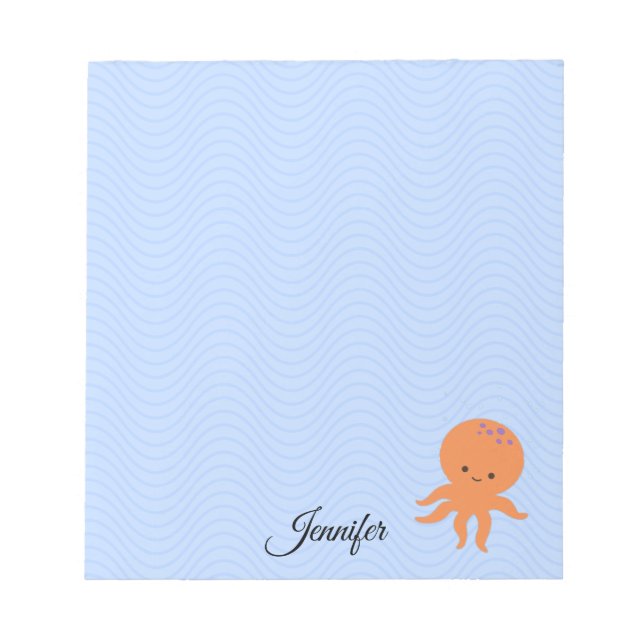 Bloc-note Cute Octopus Cartoon Blue Waves Nom personnalisé (Devant)