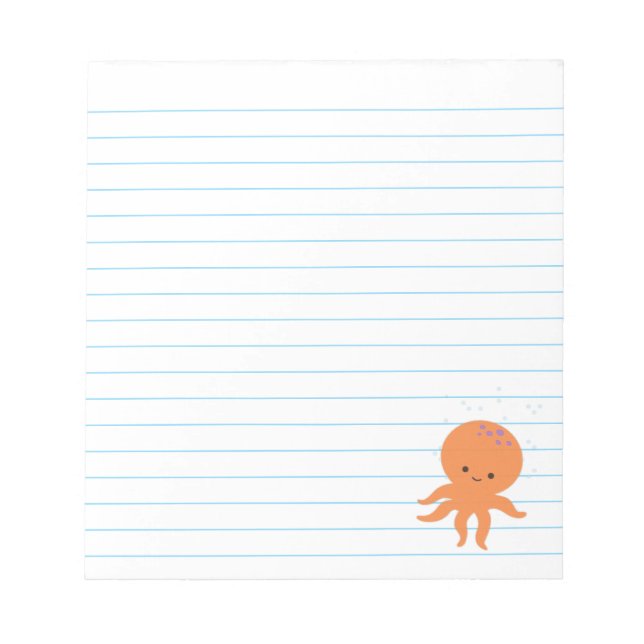 Bloc-note Cute Octopus Cartoon Light Blue Lines Custom  (Devant)