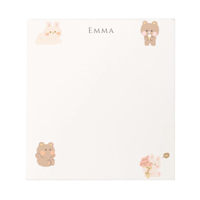 Bloc-note Cute Ours En Teddy & Lapin Personnalisé (Devant)
