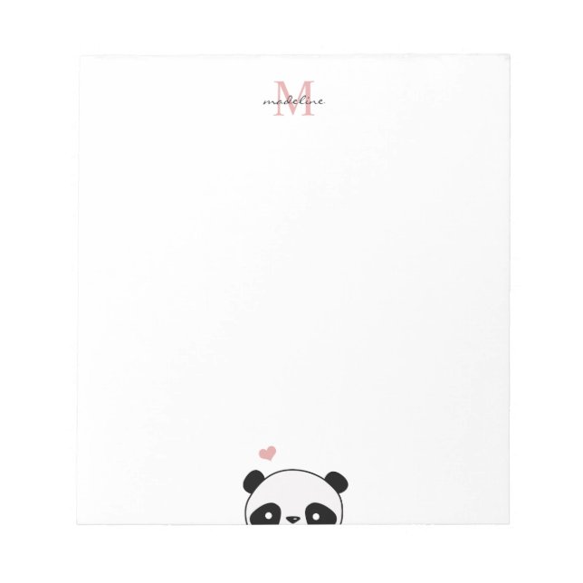 Bloc-note Cute Panda Blush Pink Monogram Script (Devant)