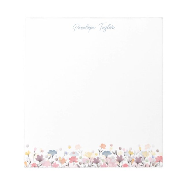 Bloc-note Cute Pastel Watercolor Flowers Personalized Name (Devant)