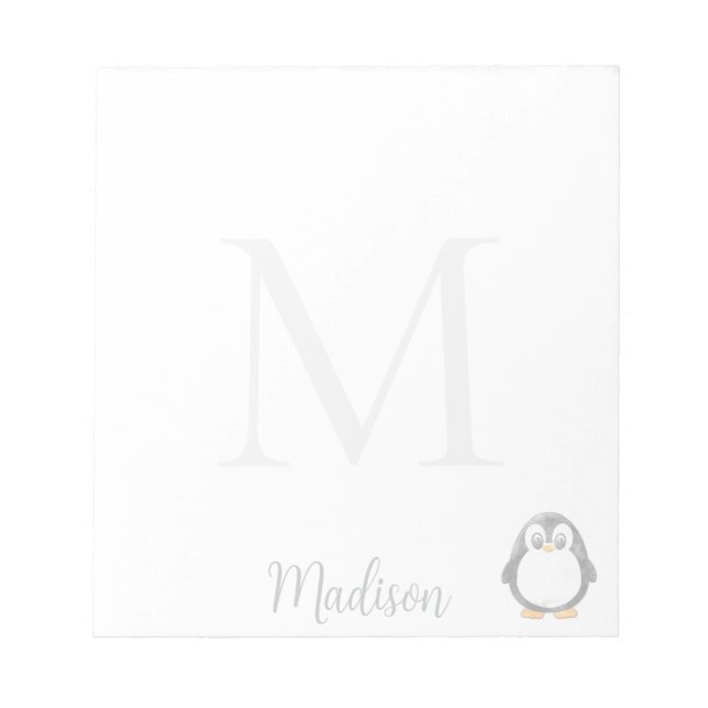 Bloc-note Cute Penguin Custom Name Initial  (Devant)