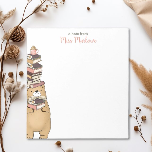 Bloc-note Cute Reading Bear Stoppée Livres Enseignant (Cute Reading Bear Stacked Books Personalized Teacher Appreciation Notepad)