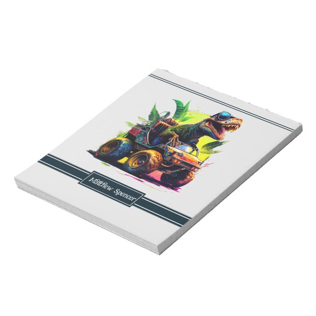 Bloc-note Cute T-Rex équitation Monster Truck Dinosaure Nom (Tourné)