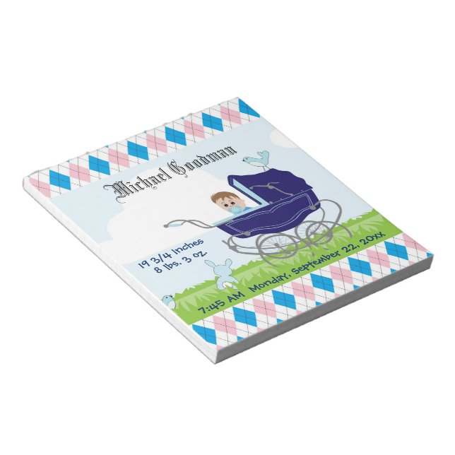 Bloc-note Cute Vintage Blue Baby Boy Carriage (Incliné)