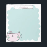 Bloc-note Cute Whimsical Chat Pastel Turquoise Lilac Nom per<br><div class="desc">Ce bloc-notes mignon présente une illustration de chat lunatique en rose pastel et bleu turquoise. Personnalisez-le avec votre nom. Super idée cadeau !</div>
