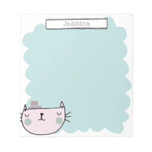 Bloc-note Cute Whimsical Chat Pastel Turquoise Lilac Nom per
