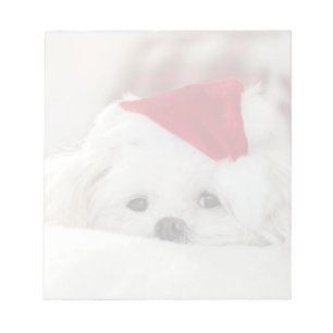 Bloc-note Cute White Dog in a Red Christmas Hat