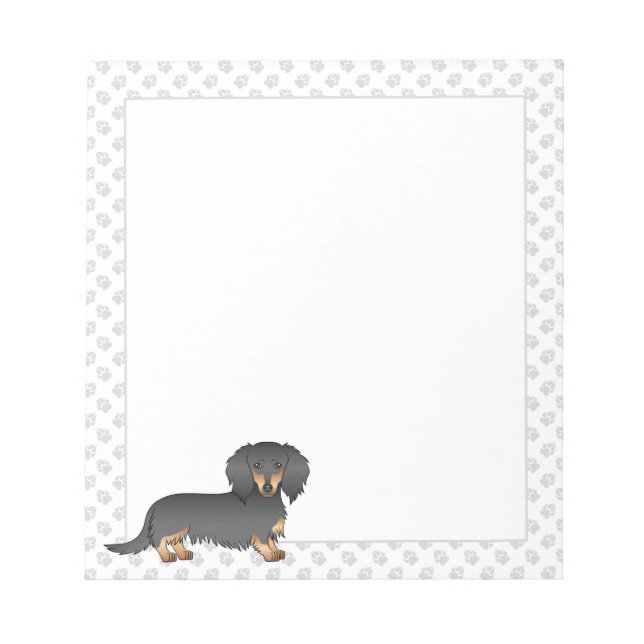 Bloc-note Dachshund à poil long noir et feu, chien de dessin (Devant)