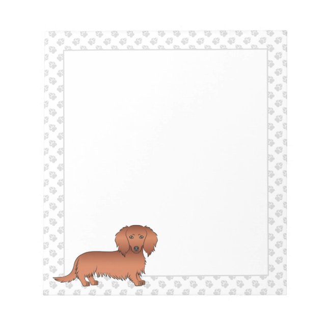 Bloc-note Dachshund de dessin animé aux longs cheveux rouges (Devant)