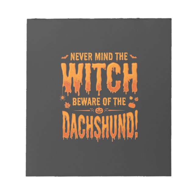 Bloc-note Dachshund Halloween Sorcière Avertissement Typogra (Devant)