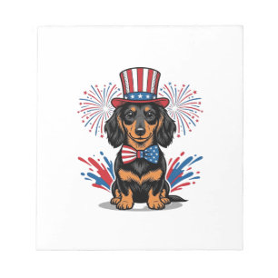Bloc-note Dachshund patriotique feux d'artifice art vectorie