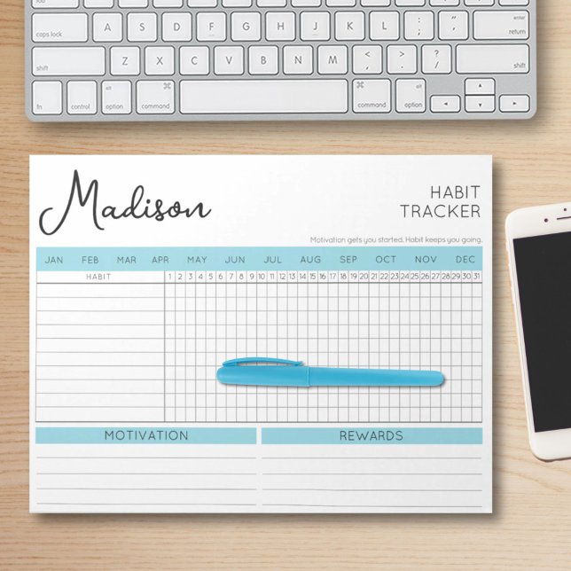 Bloc-note Daily Habit Tracker Motivational Blue Script Name (Daily Habit Tracker Motivational Blue Script Name Notepad)