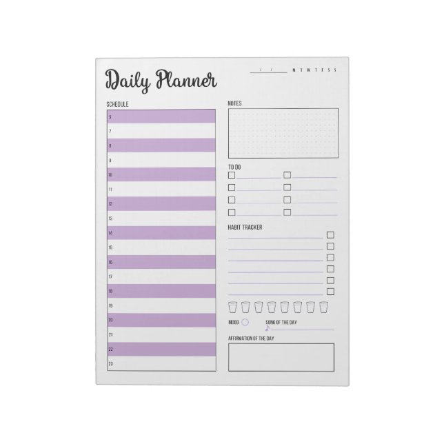 Bloc-note Daily Planner with Monday Start (Purple) 8.5 x 11" (Tourné)