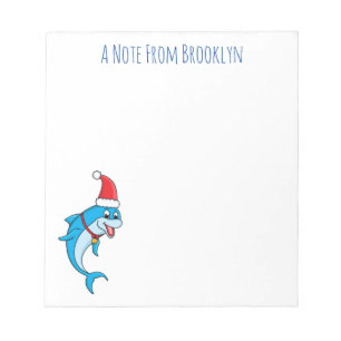 Bloc-note Daimien dauphin avec chapeau de Père Noël dessin a