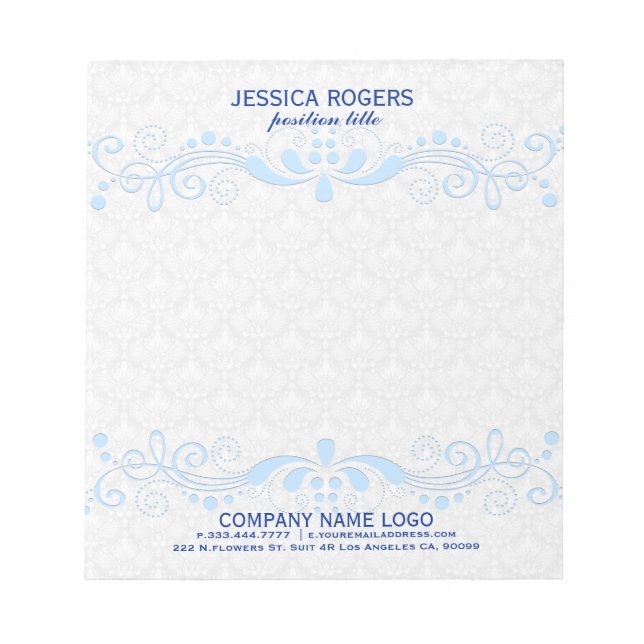 Bloc-note Damas Blancs Avec Dentelles Florales Bleues (Devant)