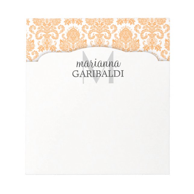 Bloc-note Damask Moderne Orange Personnalisé (Devant)