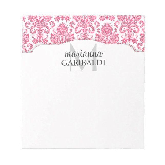 Bloc-note Damask Rose Moderne Personnalisé (Devant)