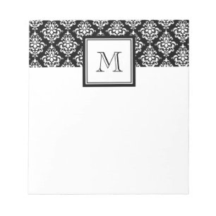 BLOC-NOTE DAMASSÉ NOIRE VINTAGE VOTRE MONOGRAMME