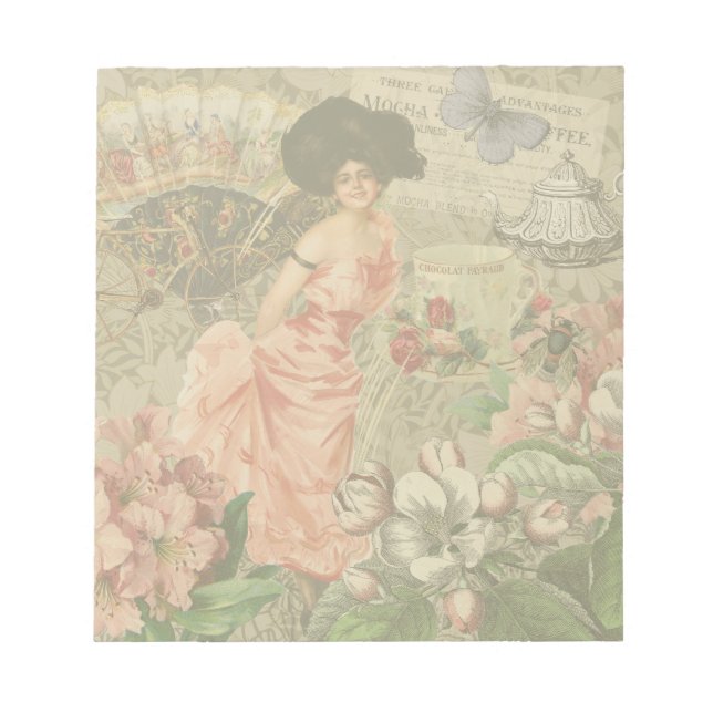 Bloc-note Dame de café femme victorienne rose riche robe (Devant)
