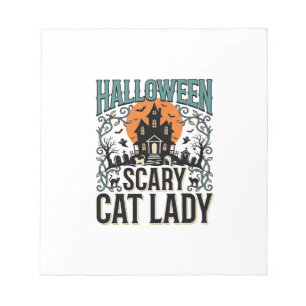 Bloc-note Dame de chat Halloween Maison hantée effrayante Vi