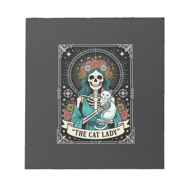 Bloc-note Dame de Chat Squelette Tarot Floral Gothique (Devant)
