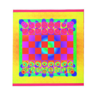 Bloc-note Damier et pièces d'échecs psychédéliques