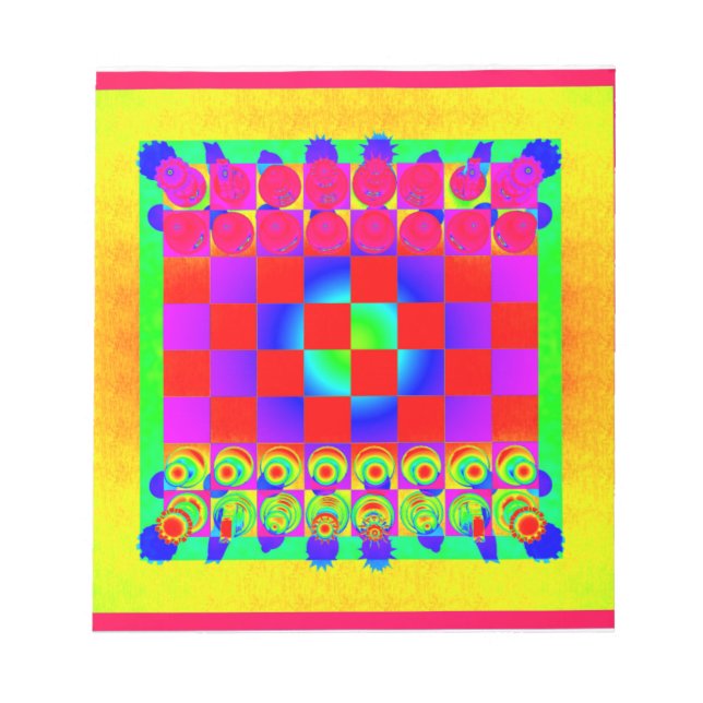 Bloc-note Damier et pièces d'échecs psychédéliques (Devant)