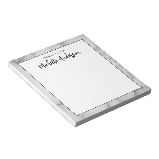 Bloc-note De la part de Faux Marbre Blanc Nom Élégant (Incliné)