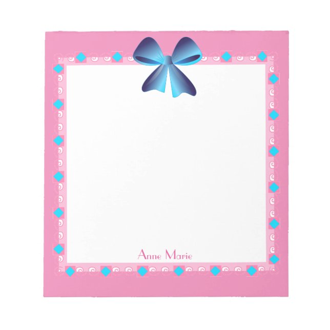 Bloc-note Décor bleu Bow rose Personnalisé (Devant)