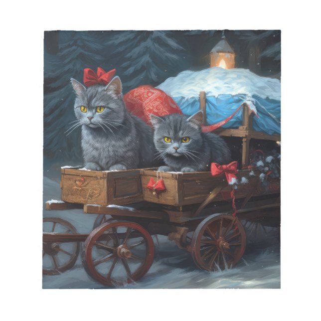 Bloc-note Décor de Noël Chariot de Neige Chat Bleu Oriental (Devant)