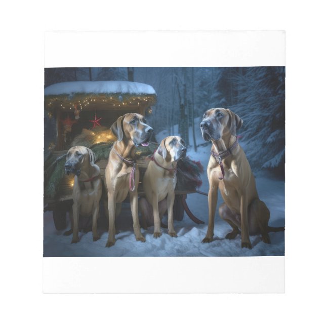 Bloc-note Décor de Noël de traîneau enneigé Rhodesian Ridgeb (Devant)