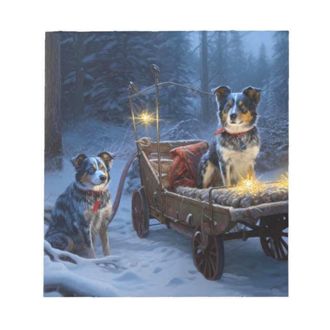Bloc-note Décor de Noël traîneau enneigé Blue Heeler  (Devant)