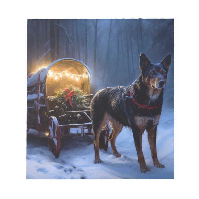 Bloc-note Décoration de Noël Australian Kelpie Snowy Sleigh (Devant)