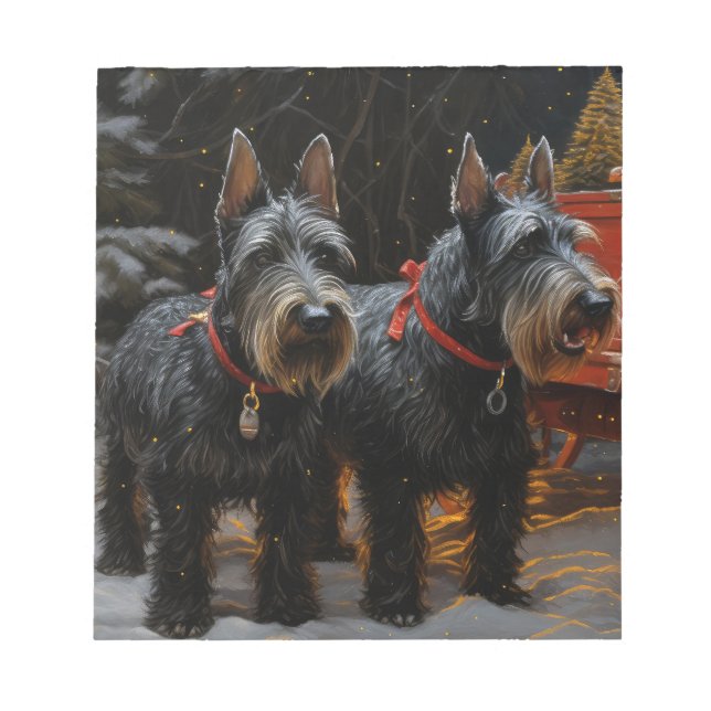 Bloc-note Décoration de Noël Traîneau enneigé Terrier Écossa (Devant)