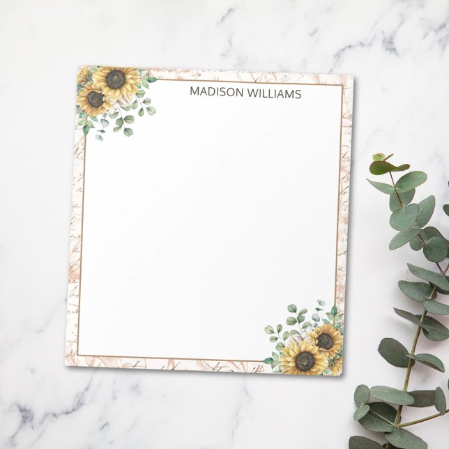 Bloc-note Découpage de tournesol rustique Vintage monogramme (In situ on table)