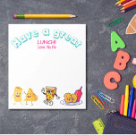 Bloc-note Déjeuner amour pour les enfants dessin animé sur l<br><div class="desc">Déjeuner Amour pour les enfants Caricature alimentaire personnalisée Bloc-notes Utilisez ce bloc-notes pour une note parfaite pour la boîte à lunch de votre enfant (ou femme, mari, etc) chaque jour. Personnalisez avec votre nom ou le leur ! Ces notes d'amour personnalisées dans la boîte à lunch sont parfaites pour que...</div>
