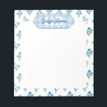 Bloc-note Delicate Blue Floral Monogram Cottagecore<br><div class="desc">Pretty cottagecore notepad with a delicate blue floral pattern,   and your name and initials in blue and white against pale monochrome blue gingham. Combining soft shades of blue with a feminine pattern and vintage fonts,  it'll be a joy to write down your notes,  messages,  reminders,  and to do's.</div>