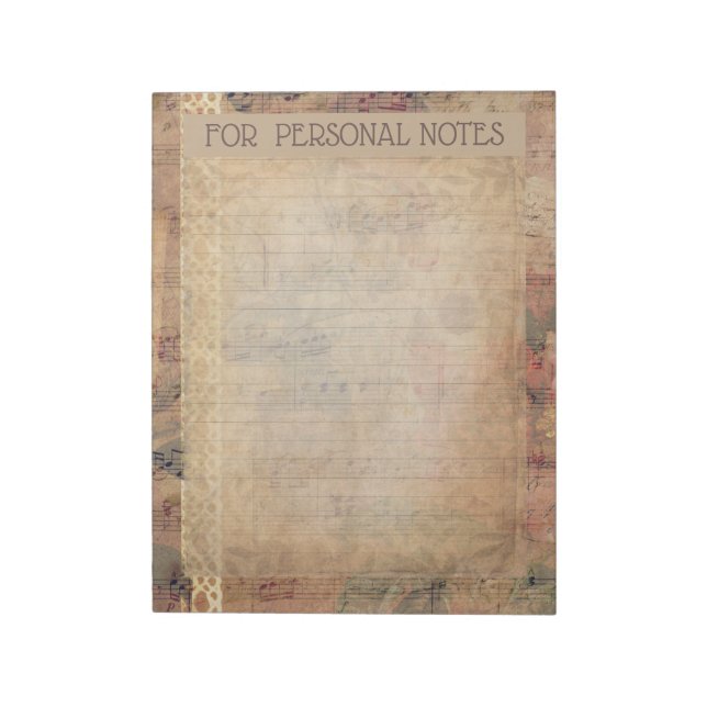 Bloc-note dentelle antique, roses et notes de musique papier (Tourné)