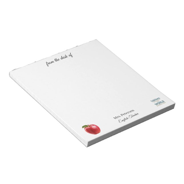 Bloc-note Depuis le bureau de l'enseignant nom pomme rouge c (Incliné)