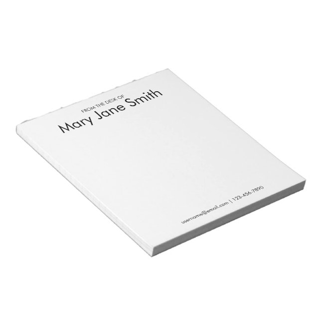 Bloc-note Depuis le bureau Votre nom Téléphone Noir et Blanc (Incliné)